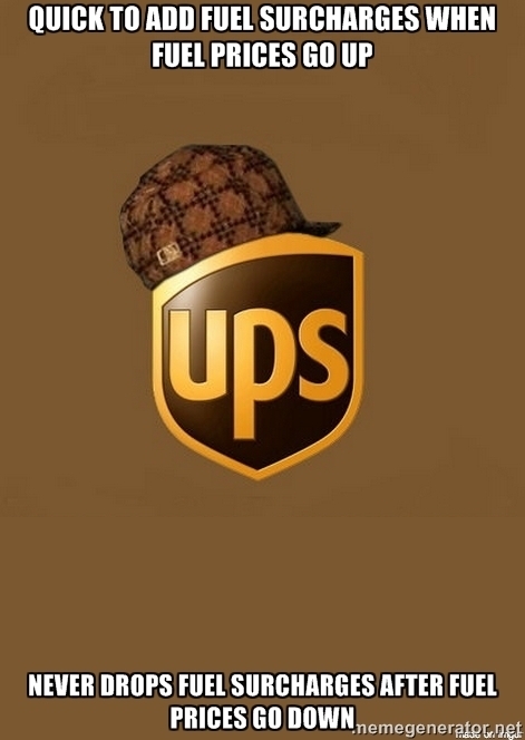 Why doesnt UPS ever drop fuel surcharges Last I checked fuel prices are half of what they once were