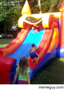 Woman falls from bouncy slide on kid
