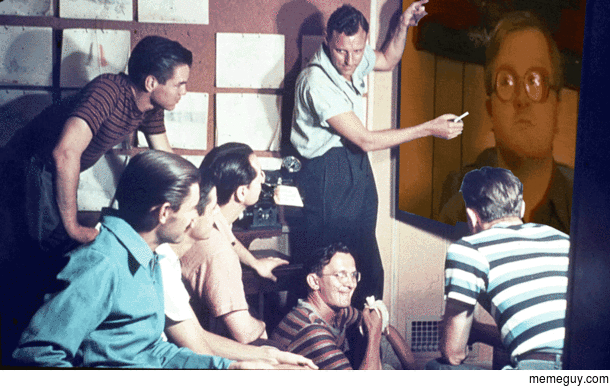 Workers at Disney at a meeting on how to animate Bubbles 