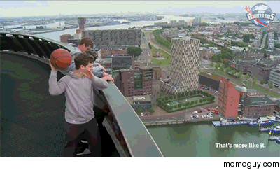 World record basketball shot from the top of Euromast in Rotterdam Netherlands 