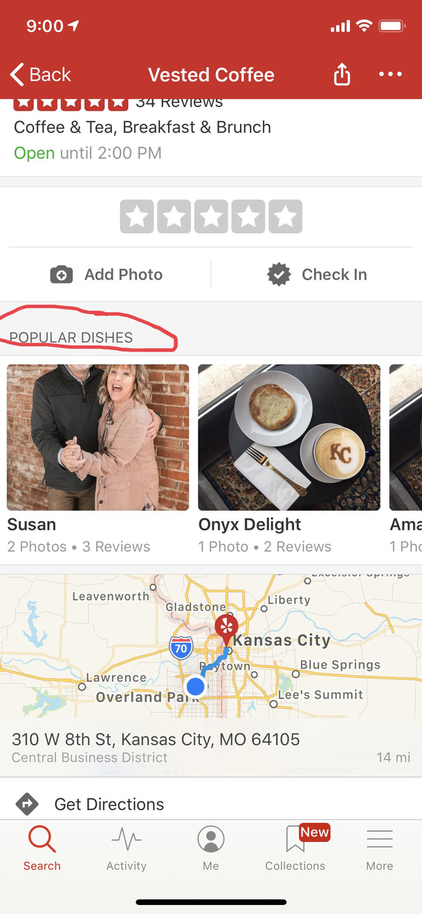 Yelp recommended popular dish at local coffee shopSusan