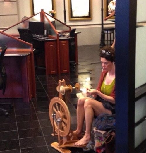 You may be a hipster but youll never be a girl spinning yarn in a BMW dealership