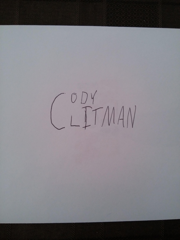 Younger family member sends a birthday card to his friend Cody Litman