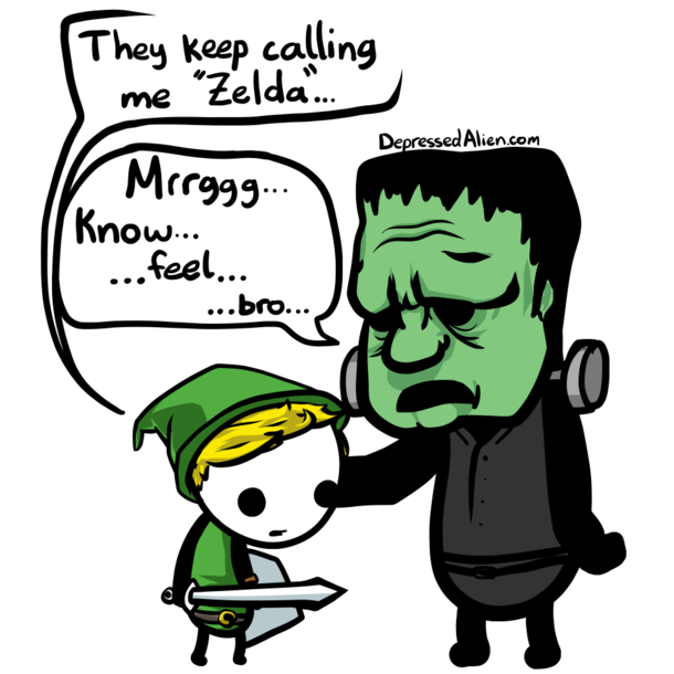 Zelda and Frankenstein commiserate