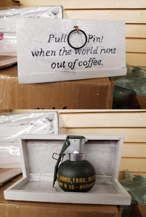 A bit late but wanted to share My co-worker made a gift for his die-hard coffee loving friend for Christmas and before you ask no its not real