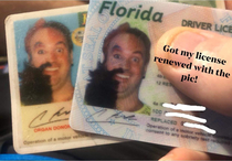 A friend of mine grew a giant beard then shaved exactly half of it off and applied makeup to half of his face so he could take this drivers license picture where he looks like  completely different people