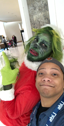 A guy came though work today dressed and acting as The Grinch