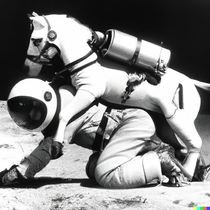 A horse riding an astronaut as imagined by text-to-image AI DALL-E 