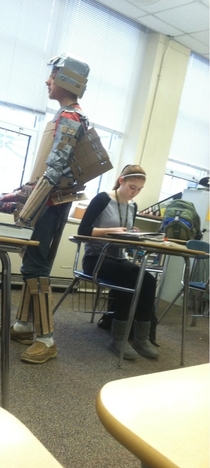 A kid came to class today dressed in full Samurai cardboard armor with cardboard swords