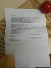 A letter from a passive aggressive neighbour dropped in every mailbox in my apartment building