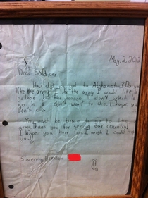 A letter I got from a kid when I was deployed to Afghanistan