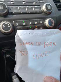 A pissed off old lady put this under my wiper yesterday God bless her