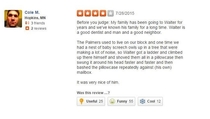 A review from Dr Walter Palmers Yelp page