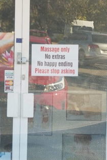 A sign that a colleague spotted at a massage place