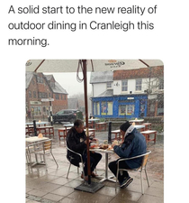 A solid start to the new reality of outdoor dining in Cranleigh UK this morning