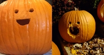 A squirrel has violated my pumpkin He will never be the same