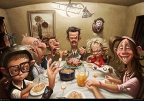 A Thanksgiving dinner with girlfriends family Artist unknown
