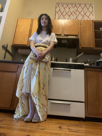 accidentally took fashion inspiration from the kitchen curtains