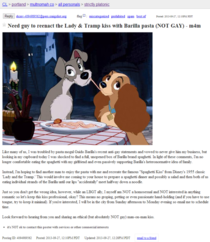 Adamantly not gay man seeks man for a Lady and the Tramp kiss on craigslist