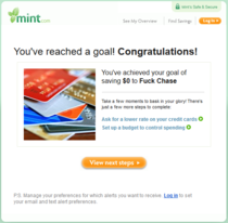 After years of debt I finally paid off my Chase credit card this week Id forgotten I had made this goal on Mint and received this in my e-mail yesterday