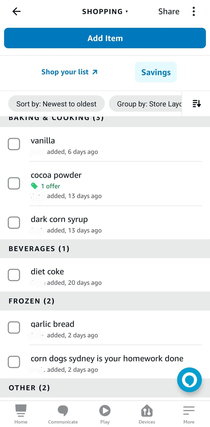 Alexa reminding me not to yell at my kid while making the grocery list