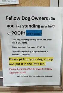 Also FYI Snow does not make poop disappear