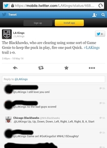 Amazing comment by the Chicago Blackhawks on a Twitter status posted by the LA Kings