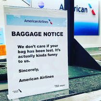 American Airlines posts an honest sign at the airport TGLNYC on IG