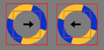 An illustration of the illusion that uses the thin inner and outer rings of the object to make it appear as if its moving