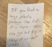 An note our neighbors left us after a very windy day