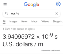 apparently google can convert currency to the speed of light