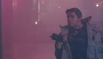 Arnold Schwarzenegger shooting an Uzi in The Terminator