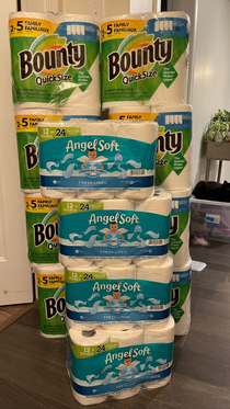 Asked my bf to order paper towels and toilet paper on Amazon He ordered them and commented about how expensive they were today I came home to this on the front porch No wonder it was so expensive lol