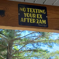 At an outdoor bar      Im sure not many people actually heed its warning after a few drinks