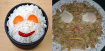 Attempted to make a smiley face on rice like I seen online Instead it looks like demented hell spawn that wants to kill you