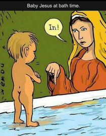 Baby Jesus at bathtime