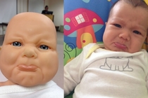 Baby on the left is a doll from our parenting class in august Baby on the right is our daughter who was born  months later