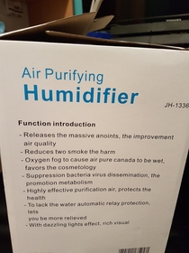 Back of an air humidifier that I bought my pregnant sister