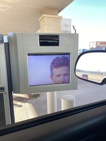 Bank monitor was glitching out became zoomed in causing an accidental Rick Roll