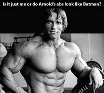 Batman spotted in the abs of Arnold