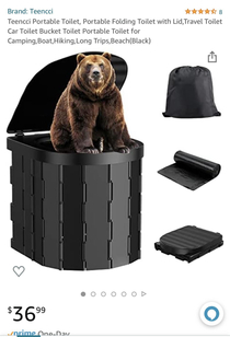 Bear promoting portable toilet used for camping is a bold choice