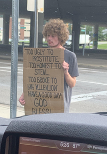 Beggars sign in Charleston West Virginia