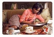 Behind the scenes photo of Michelle writing her Convention speech
