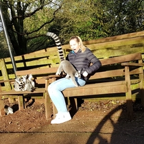 Believe it or not this is the face of pure joy on my girlfriends face as she made friends with a lemur