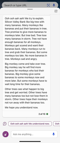 Bing explains Silicon Valley Bank collapse in monkey-banana terms