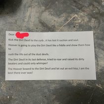 Boss left a note for me to toss a vacuum I havent stopped laughing