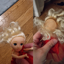 Bought a doll that had her hair tied up for my friends daughter First thing she did was untie the bow
