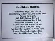 Business hours for a college dorm room