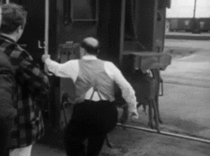 Buster Keaton stops and starts a train