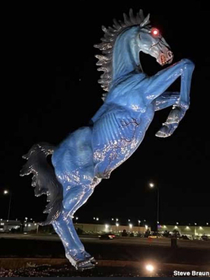 Cast your gaze upon Blucifer in Denver CO An anatomically correct horse with red glowing eyes that killed its creator